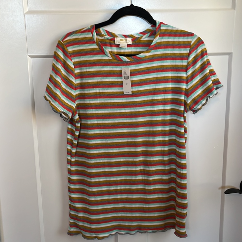 Maeve by Anthropologie ribbed stripped shirt in women’s large NWT